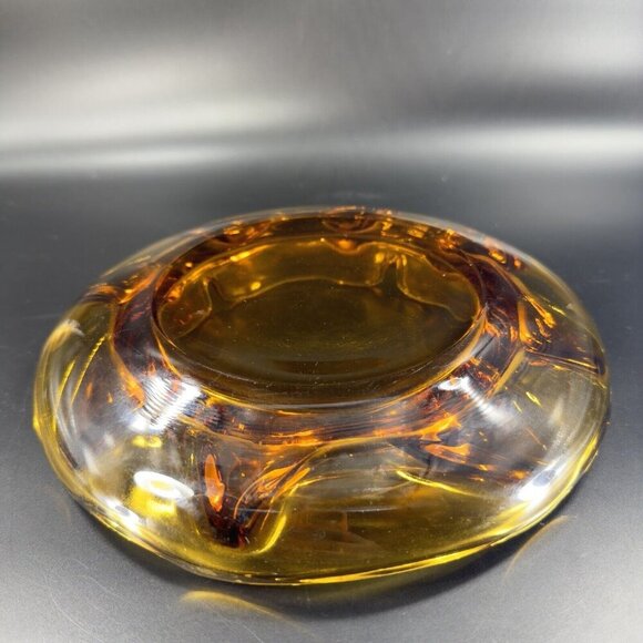 1960s Vintage Amber Glass Ashtray Dish Wavy Edges Vintage Glass Decor 8 In Wide - Picture 11 of 15